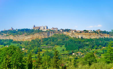 Fototapeta na wymiar View of the historic cityscape located on the hill in Orvieto, Italy.