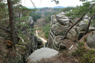 The area in Czech republic, called Prachovské skály (Prachovské rocks). The attraction and sight for tourists. Great for hiking or climbing. Full of narrow gorges and passes. 