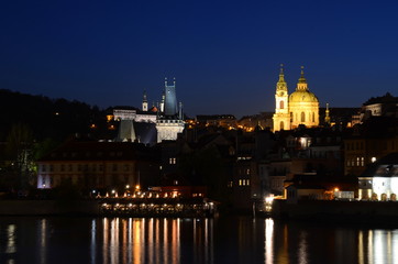 St. Nicholas Church, Strahov Monastery and bridge towers of Charles Bridge by night