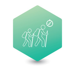 Hiking tourists with compass icon