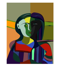 Colorful abstract background, cubism art style, woman portrait