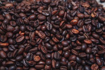 Roasted coffee beans closeup. Background