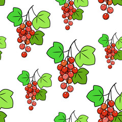 A bunch of currant n a green background. Beautiful pattern. Gift wrap. Suitable for wallpaper in the kitchen. Vector illustration