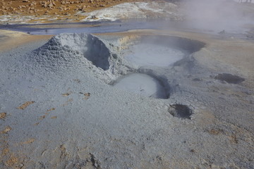 Mystical Hverir sulfur field near Myvatn on Iceland in summer