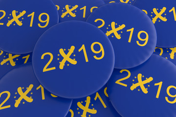 EU Politics Election News Badges: Pile of 2019 European Election Buttons, 3d illustration