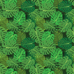 Naklejka na ściany i meble Monstera vector pattern, seamless vector tropical background