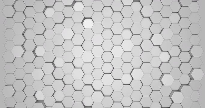 Abstract 3d background animation in the form of pentagon shapes in trendy retro colors. The movement of the figures up and down top view.