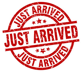 just arrived round red grunge stamp