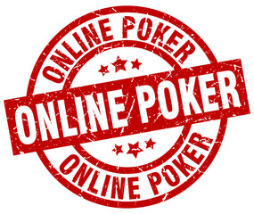 online poker round red grunge stamp