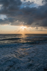 Sunrise over the sea at Ortygia island near Siracusa in Sicily, south Italy