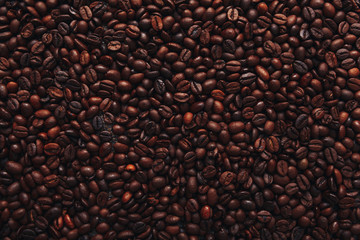 Roasted coffee beans on white background. Copy Space