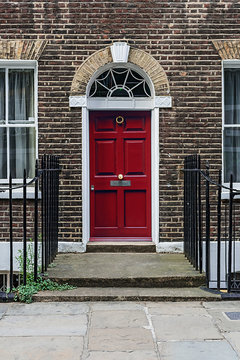 Little Red Door On A Classic London Terrace House.