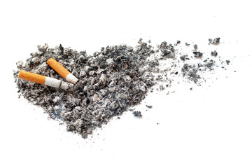 Tobacco ash in the form of a stylized heart.