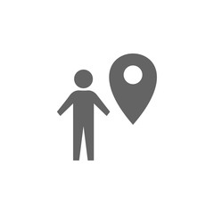 Check in, geolocation, person icon. Element of materia flat maps and travel icon. Premium quality graphic design icon. Signs and symbols collection icon for websites