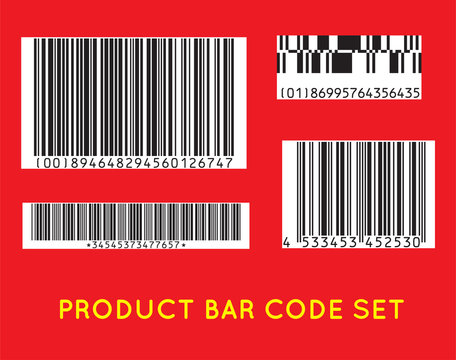 Bar code icon. Set of Modern Flat Barcode.  Can be use as a template for Products. Mockup. Vector.