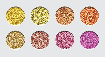Glitter Eyeshadow Tinsel Shimmer, Lipstick or Powder. Abstract Shine Circles, Make up Palette, Vector.