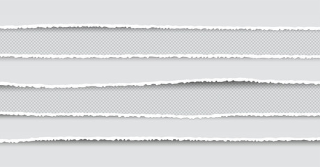 Obraz premium Set of Ripped and Torn Paper Stripes. Texture of Paper with Damaged Edge Isolated on Transparent background. Vector illustration.