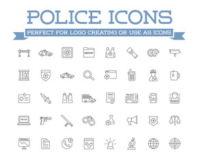 Icons Set of Police Related Icons, Vector.