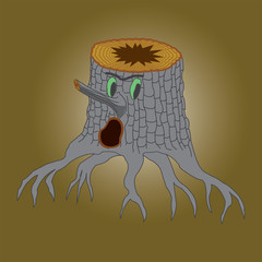 Tree stump monster cartoon color drawing