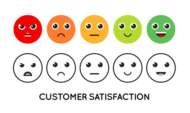 Satisfaction Rating. Set of Feedback Icons in form of emotions. Excellent, good, normal, bad, awful. Vector illustration.