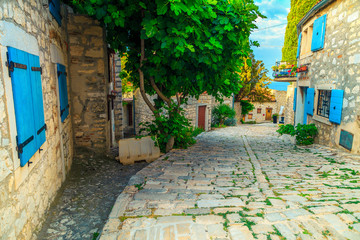 Beautiful old town street with stone houses, Rovinj, Istria, Croatia