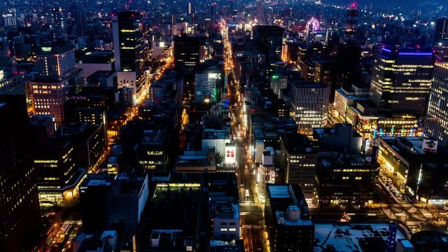 From dusk to night, the cityscape of Sapporo, Japan