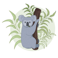 Cartoon koala on a tree vector illustration.