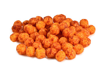 Crunchy balls with spices isolated on white background.