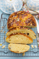 German sweet Easter bread Osterbrot with almonds and raisins