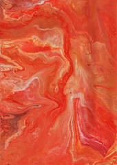 'White Hot': Marble texture. Acrylic pour fluid art. Background pattern design. Red & orange stone. Planet surface.