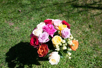 Bouquet of different flowers in the garden
