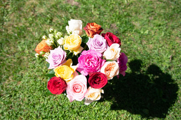 Bouquet of different flowers in the garden