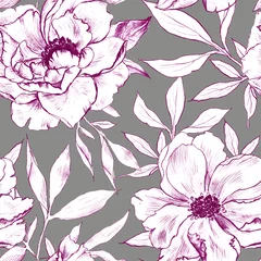 Behang Grijs Elegantie naadloos patroon met bloemenachtergrond.