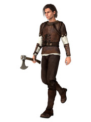 Fototapeta premium Hunter with axe in hand. Isolated on white. 3D rendering.