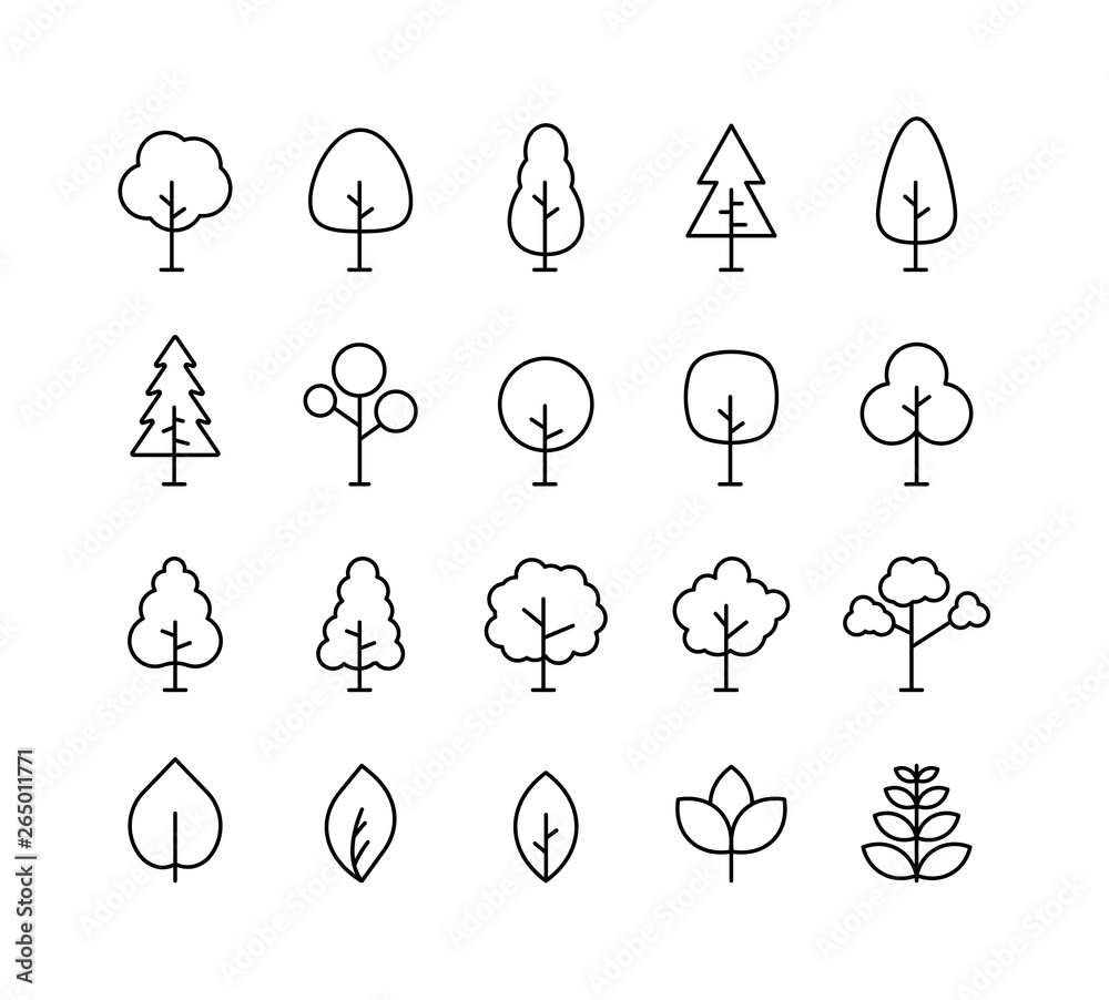 Wall mural big collection tree. tree line icon. wood. plant. vector illustration.
