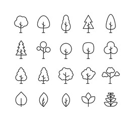 Big collection Tree. Tree line icon. Wood. Plant. Vector illustration. - obrazy, fototapety, plakaty