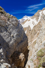 Mountain summer. Sunny day. Rocky route
