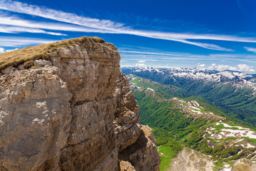 Mountain summer. Sunny day. Rocky route