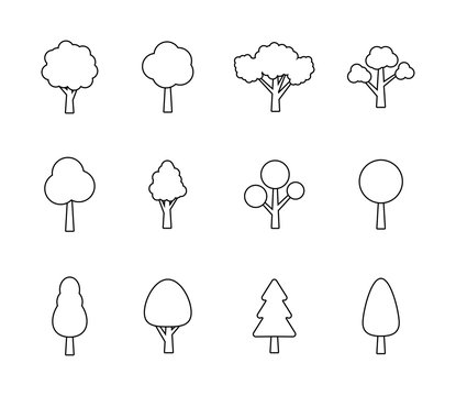 Big collection Tree. Tree line icon. Wood. Plant. Vector illustration.