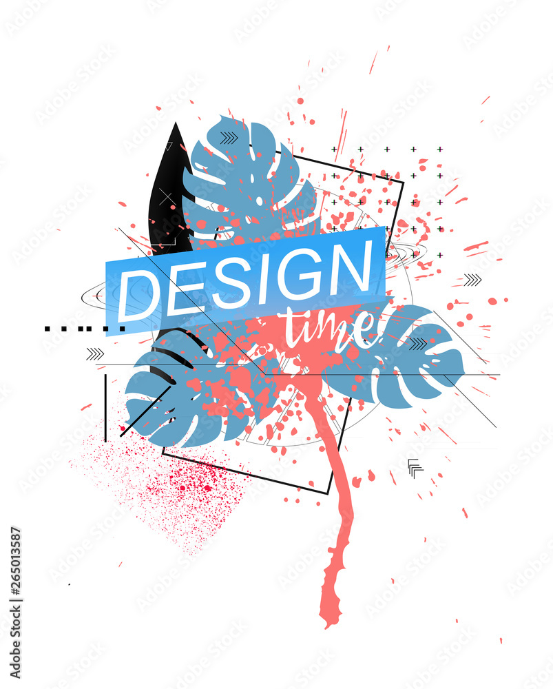 Poster trendy composition. abstract background. the poster with the flat figures and grunge slash. abstract