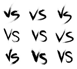 Versus battle, Black and white VS collection. Paint lettering. Versus symbols set