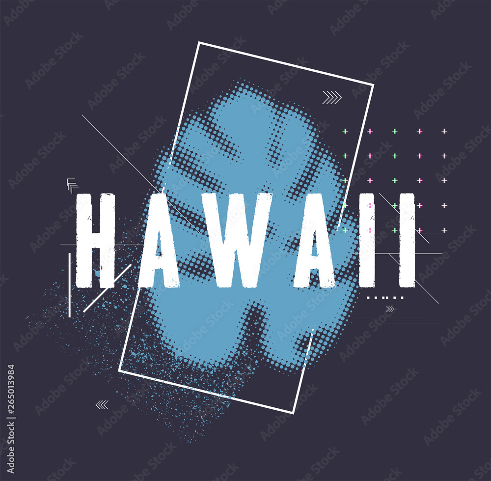 Wall mural t-shirt design - hawaii with tropical leave and geometrics forms. typography, print, vector illustra - Wall murals