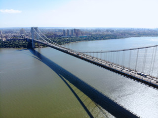 Aerial view of George Washington Bridge in Fort Lee, NJ. George Washington Bridge is a suspension...