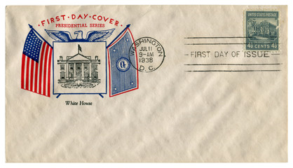 Washington D.C., The USA  - 11 July 1938: US historical envelope: cover with cachet Presidential...