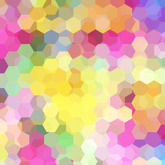 Fototapeta na wymiar Colorful background made of yellow, pink, green hexagons. Square composition with geometric shapes. Eps 10