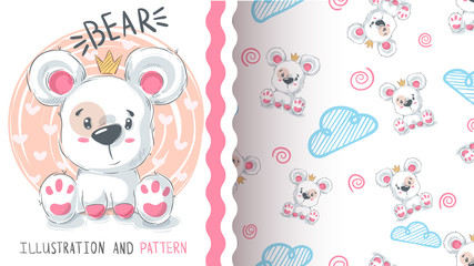 Fototapeta premium Bear with heart - seamless pattern.