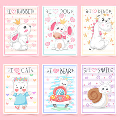Set teddy animals. Idea for greeting card.