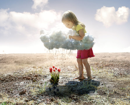 Little girl and cloud