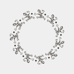 Frame of gray silhouettes frogs in Maori style