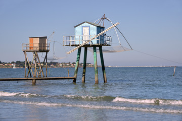 Fishing carrelets at Saint-Michel-Chef-Chef, commune in the Loire-Atlantique department in western France.